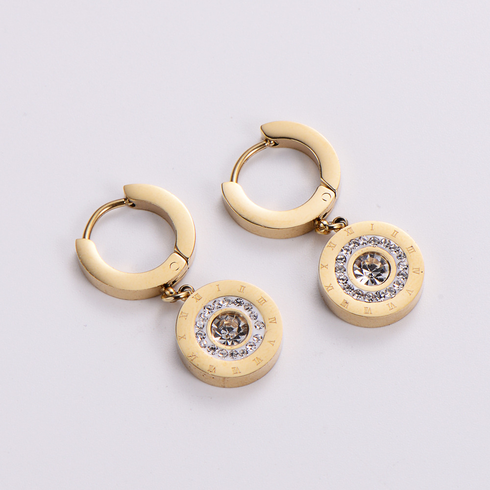 Fashion Round Titanium Steel Drop Earrings Plating Inlay Zircon Stainless Steel Earrings