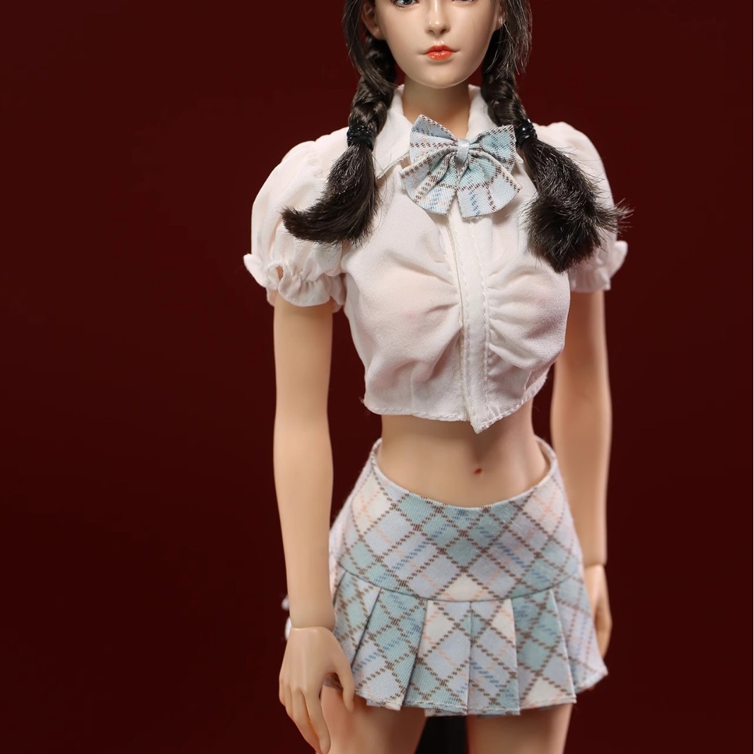 批发1/6女兵人泡泡袖短款衬衫半身裙领带蝴蝶节 JO23X-12学生制服