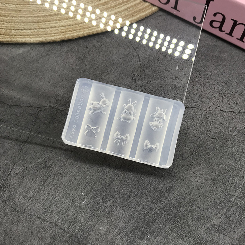 跨境批发蝴蝶结硅胶美甲模具立体链条串珠浮雕花纹穿戴甲装饰工具|undefined