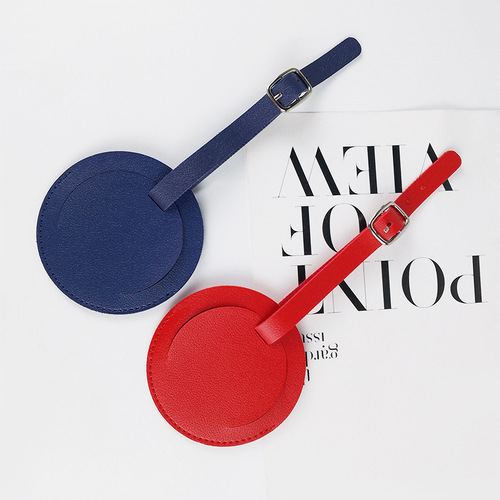 Cross-border soft PU leather baggage tag with round design, stitched leather luggage tag