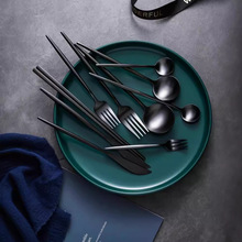 加厚不锈钢西餐具套装黑色牛排刀叉勺三件套餐厅家用甜品点心叉勺