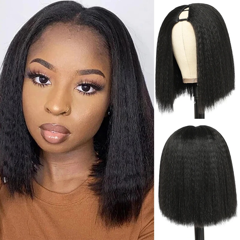Foreign Trade in Stock! Wig European and American Chemical Fiber Headgear U-Part Wig Long Straight Hair Kinky Straight