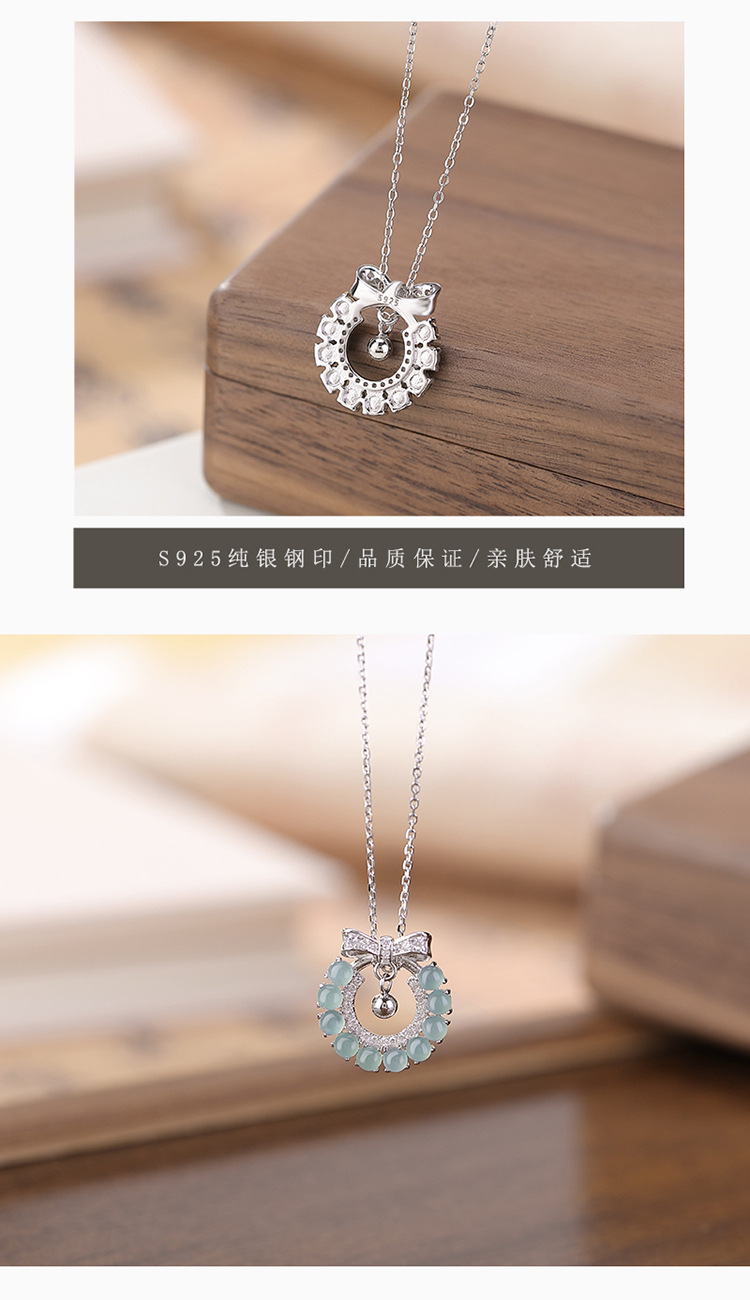 Mặt dây chuyền bạc S925 hình hươu nơ đính ngọc bích xanh — Mẫu ngọc bích nước xanh (không có dây chuyền) chi tiết 6