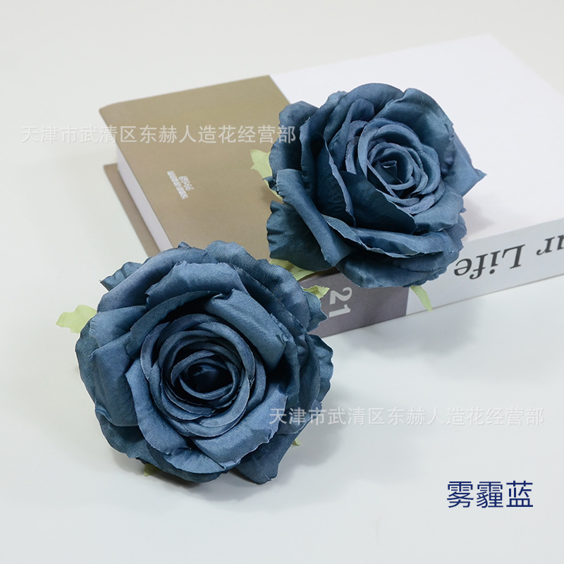 模造巻きバラ花絹布平安バラ花頭卸売り結婚式背景花壁装飾花青生け花|undefined