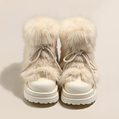 冬日暖炉~毛毛防滑雪地靴女2025秋冬加厚毛绒厚底棉鞋大头短靴子
