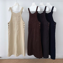 苏奈 韩系休闲简约灯芯绒背带裙女25秋百搭中长款连衣裙fromanna