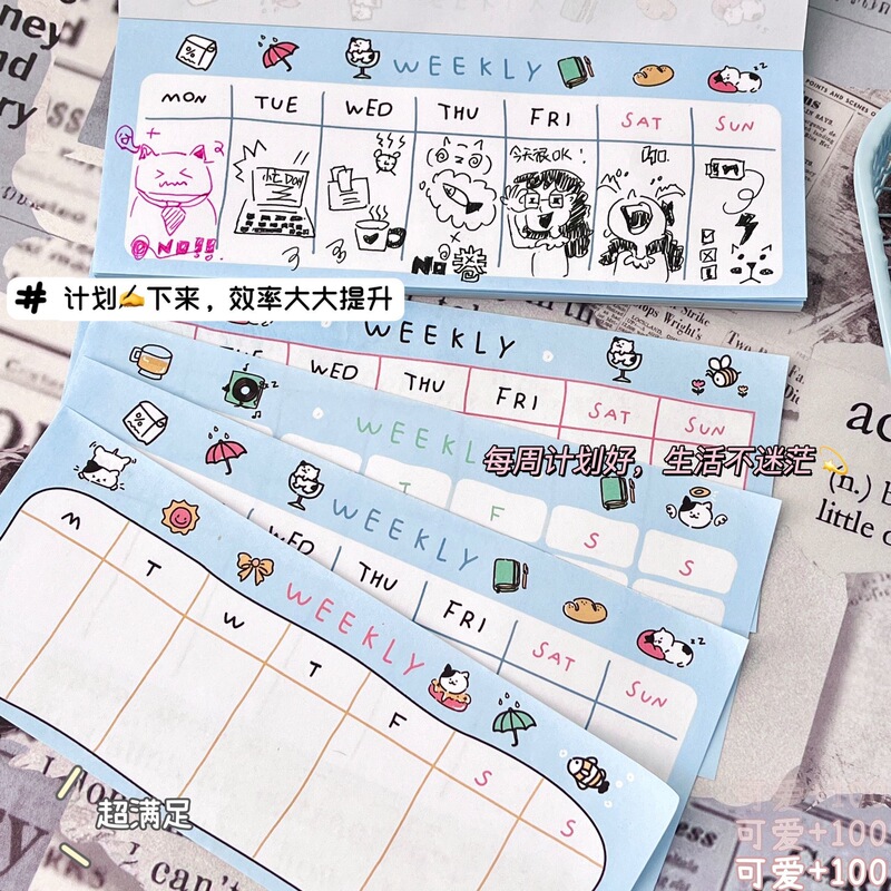 オリジナルの新しい漫画の子猫の毎日週間計画本自己規律チェックインイン見栄えの良い学生の破れないメモ帳|undefined