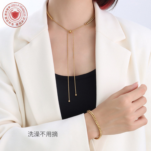 marka niche design tassel necklace for women pull buckle retro jewelry 18k gold cross-border best-selling titanium steel necklace
