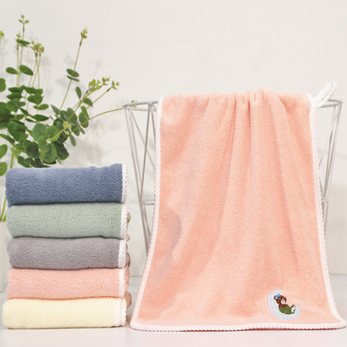 Manufacturer wholesale coral velvet towel, non-shedding, strong water absorption, quick drying, skin-friendly face towel, embroidered edge face towel