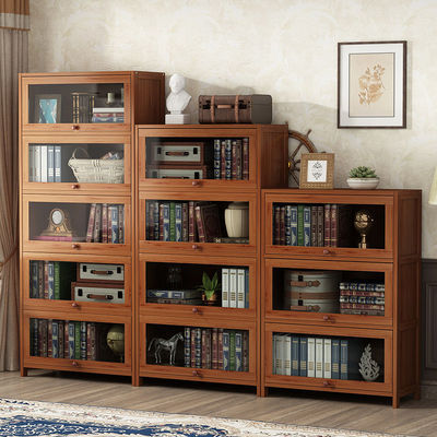 木柜子储物柜 客厅书柜带玻璃门组合书柜多功能儿童学生实木书架|ru