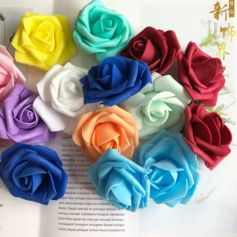 仿真PE玫瑰花头5层仿真泡沫玫瑰花朵直径6-7cm假花花球材料批发