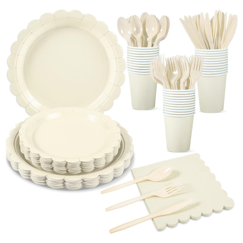 Beige Lace Pure Color Party Tableware Set Girl Birthday Wedding Party Decoration Disposable Paper Plate Paper Cup Beige Lace Pure Color Party Tableware Set Girl Birthday Wedding Party Decoration Disposable Paper Plate Paper Cup