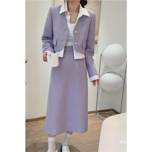 春装新款高级感小香风套装女香芋紫气质短外套高腰半身裙两件