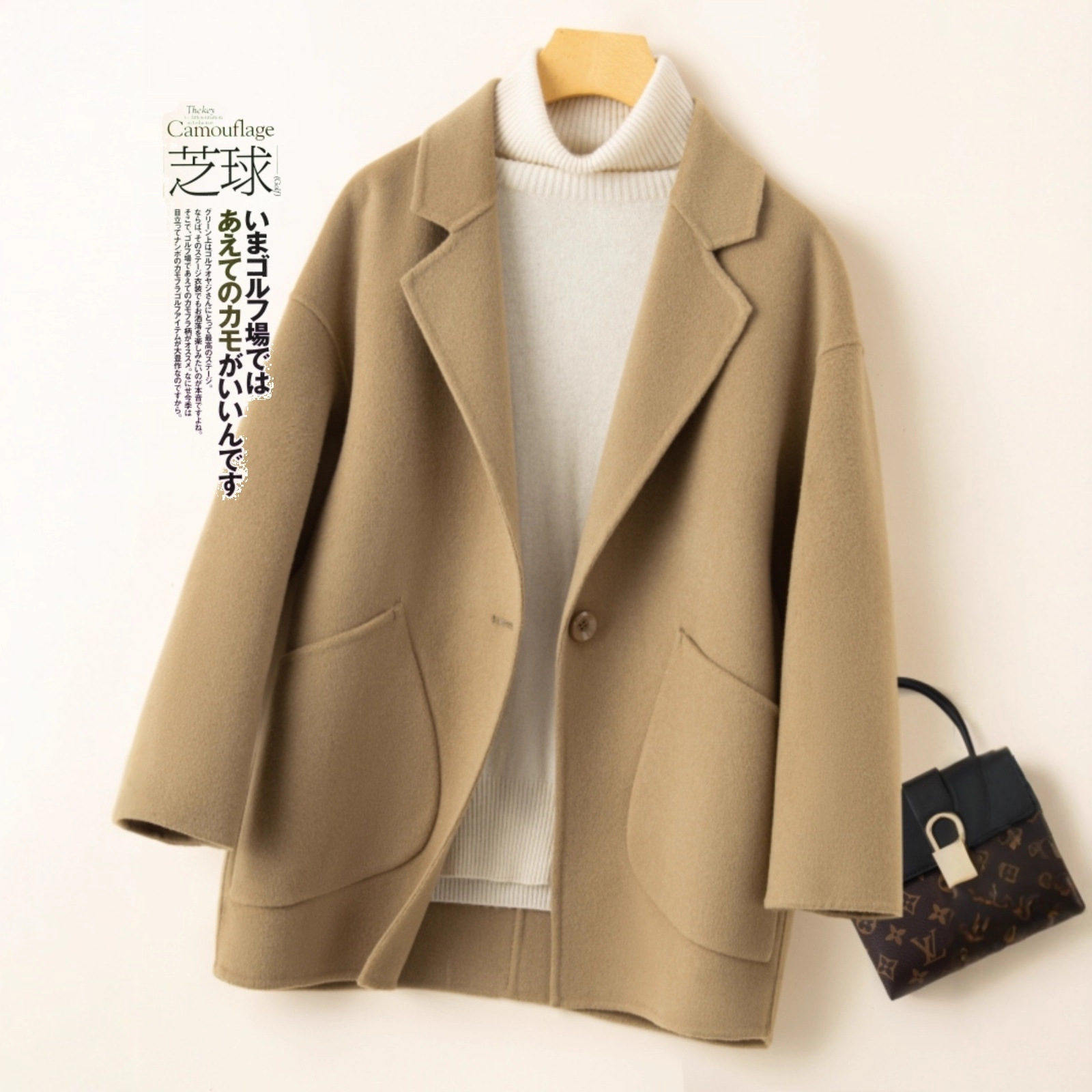 Autumn and Winter New Double-Sided Cashmere Woolen Outwear Women's Short Suit Collar Loose Large Size Woolen Outwear Cocoon-Shaped Korean Version