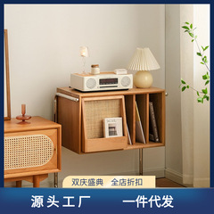 實木懸浮櫃北歐雜誌櫃櫻桃木小邊櫃日式家用客廳書櫃沙發邊櫃側櫃