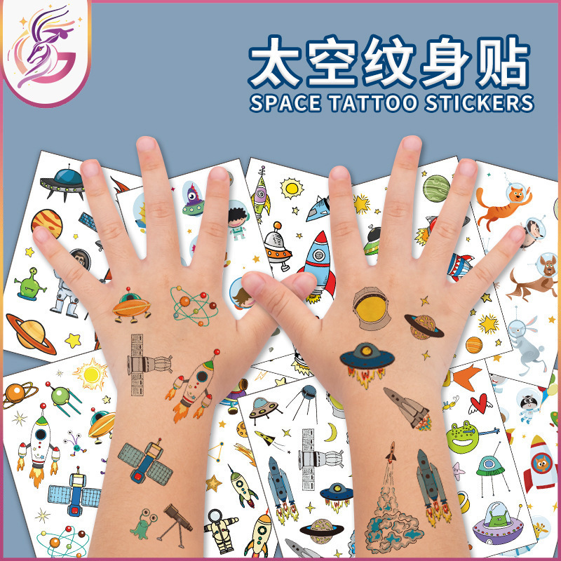 Space tattoo stickers cross-border creative children's mini space flying crew disposable temporary rocket spaceship tattoo Space tattoo stickers cross-border creative children's mini space flying crew disposable temporary rocket spaceship tattoo