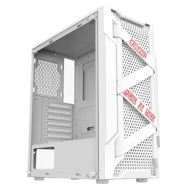 ATX PC Case (Titan) — Gaming Chassis with Mesh Front & Acrylic Side Panel, Black/White