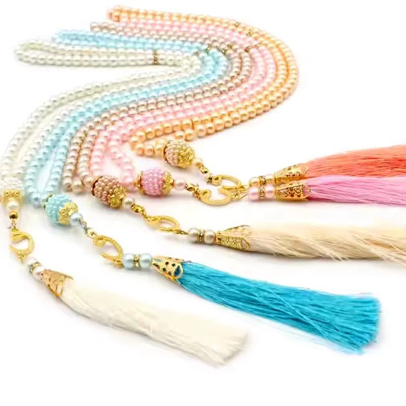 Мусульманский четок из стеклянных жемчужин 6 мм, 99 круглых бусин, ожерелье тасбих, ювелирные изделия для трансграничной торговли