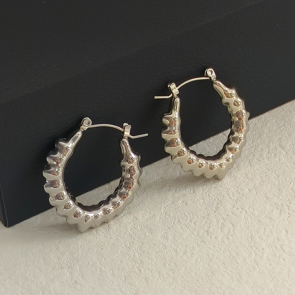 Stainless Steel Material Oval Pattern 1 Pair Elegant Oval Stainless Steel Plating Hoop Earrings