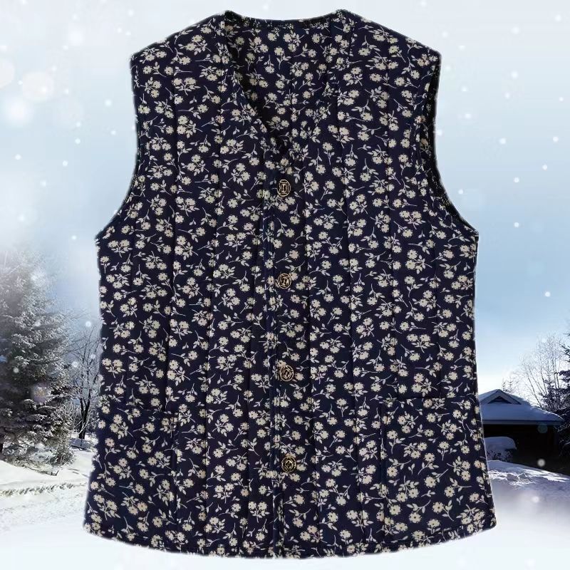 Cotton Vest Women's Autumn and Winter Lightweight Home Flower Waistcoat Outer Wearing Mother's Button Warm Vest Middle-aged and Elderly Camel Hair Vest Cotton Vest Women's Autumn and Winter Lightweight Home Flower Waistcoat Outer Wearing Mother's Button Warm Vest Middle-aged and Elderly Camel Hair Vest