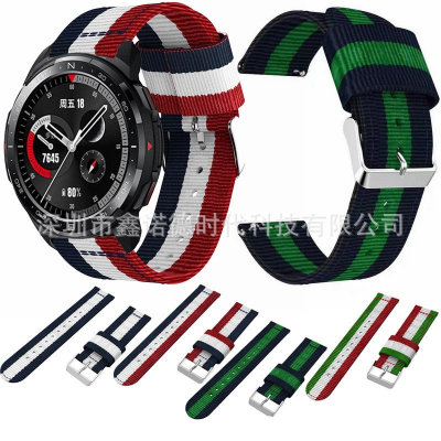 适用于荣耀GS pro手表带尼龙帆布表带22MM帆布表带条纹帆布表带|ms