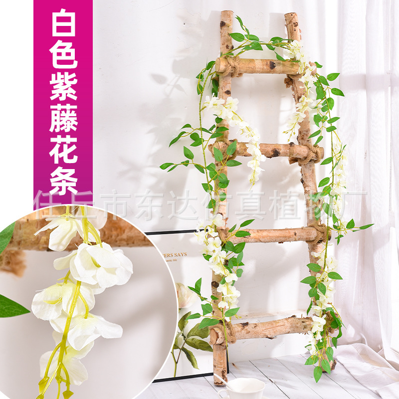 Enredadera artificial de glicinia, enredadera de flores falsas para decoración de techos, enredadera de decoración para bodas en interiores, enredadera de flores de plástico, planta trepadora.