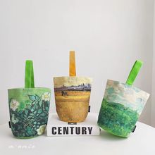 现货！梵高星空水桶包包文艺手拎包日系水杯袋复古手拎帆布礼品袋