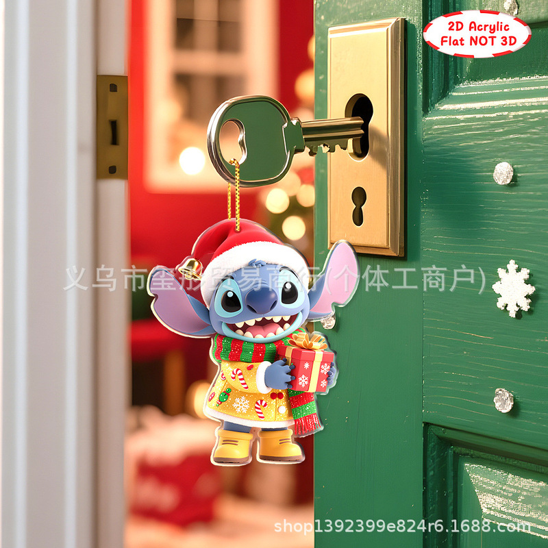 跨境temu希音新款史迪仔圣诞装饰汽车装饰挂件平面亚克力2D挂牌|undefined