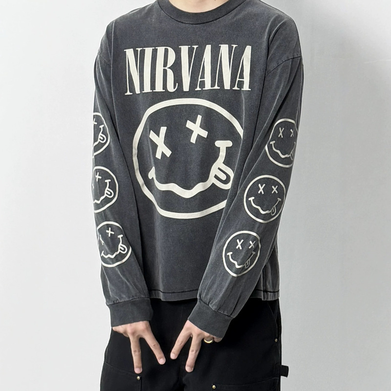 Nirvana Cobain Classic Smiley Face Distressed Long Sleeve T-Shirt