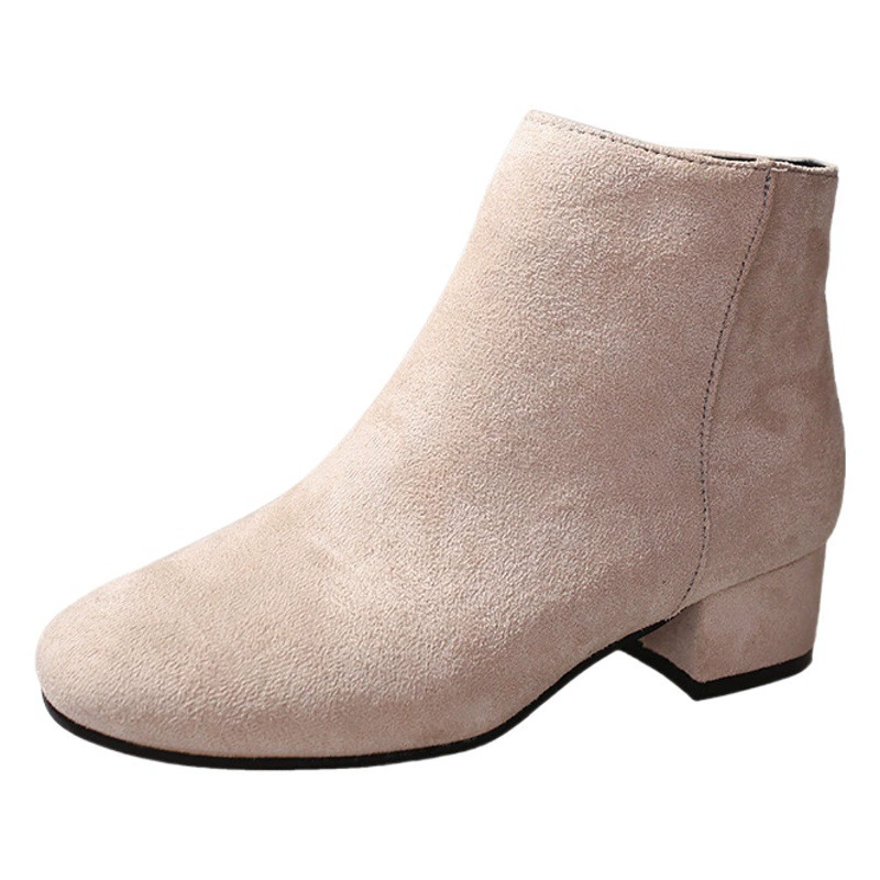 Осень 2022, новинка, массивная простая замшевая Женская обувь в Корейском стиле на среднем каблуке, короткие сапоги, модные женские сапоги Martins