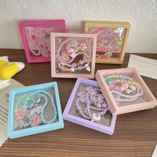 儿童DIY幻彩项链耳环套装可爱卡通无痛耳环女童百搭手工串珠首饰