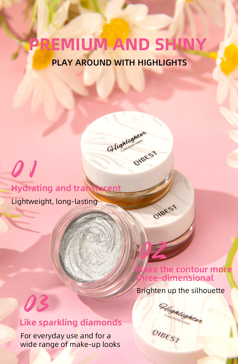 QIBEST Cross-border Sparkling High-Gloss Cream: Natural pearlescent facial contouring, full-body brightening, contour modification, High-gloss makeup undefined