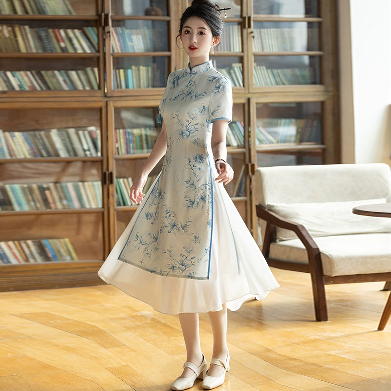 Su Ya Cheongsam с принтом 2025 весна и лето ретро стиль Китайской Республики элегантный темперамент