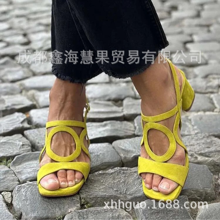 2025 Summer Amazon Export Model High-Heeled Sandals for Women, Sizes 40-43, with Straps, Open Toe, Buckle, and Square Toe