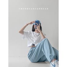 打底衫女夏季新款短袖T恤女装宽松显瘦露脐上衣服女 韩国女装批发