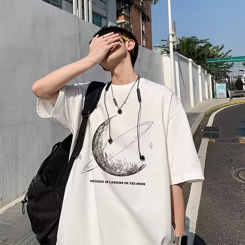 Printing standard fashion summer fashion brand city style half sleeve T-shirt ins youth popular men's round neck all-matching