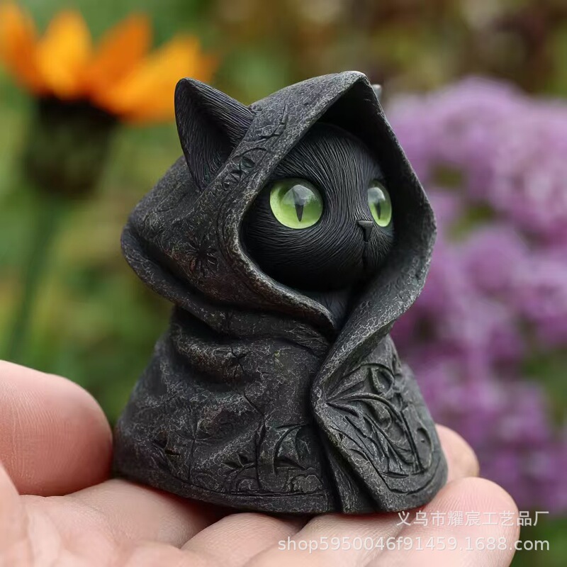 独立站爆品Mysterious Hooded Cat Figurine,神秘的连帽猫雕像|undefined