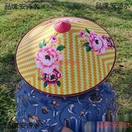 拿样中国梦越南帽印花布斗笠遮阳防雨防晒帽大沿户外渔夫帽农民帽