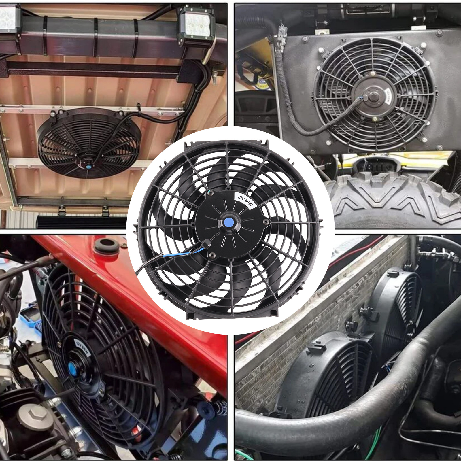 Cross-Border Auto Parts Factory Other Cooling Modification Fan Universal DIY 10 12 Inches 12V 80W 90W