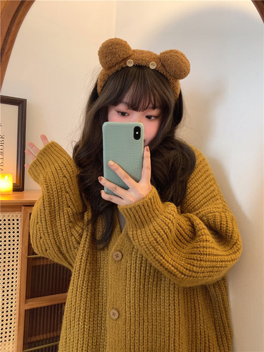 Cute Button Bear Plush Hairband: USJ Cartoon Minions, Tim the Bear, and Sesame Street Theme Park Headband—Women's Hair Accessories