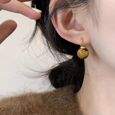 925银针高级感美拉德虎眼石系列耳钉基础款耳环气质秋冬通勤百搭