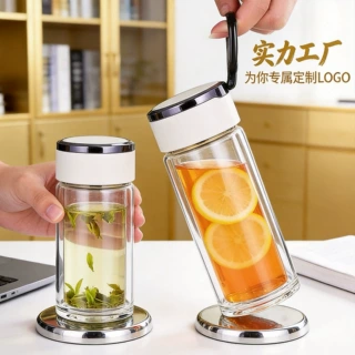 水杯玻璃双层迷你玻璃杯新款加厚透明带盖家用高级感杯子现货批发