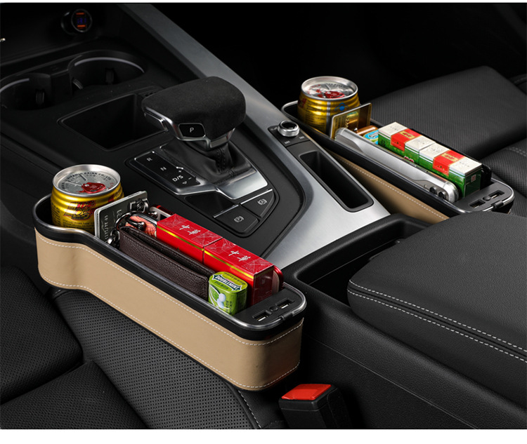 Car storage box storage box with atmosphere light USB charging port multifunctional car seat clip gap storage box