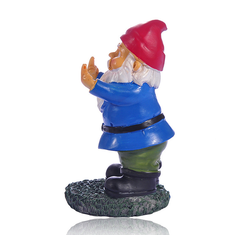 White bearded dwarf, vertical middle finger, resin handicraft ornament, garden micro landscape, creative ornament_voghion.com