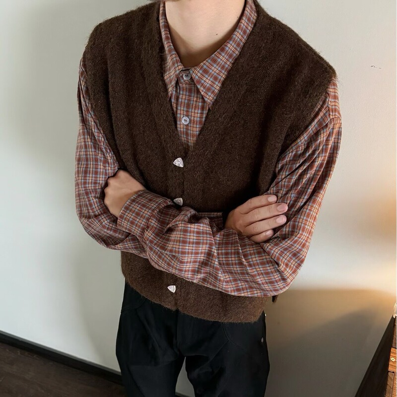 2025 Autumn and Winter American Retro Casual Vest Heavy Weight Tweed Wool Herringbone Men's Vest