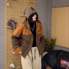 拼色连帽棉衣 2025冬季新款 时尚保暖棉服女气质宽松棉袄外套2810