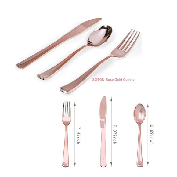 UV electroplating disposable rose gold/bronzing knife, fork and spoon birthday party tableware