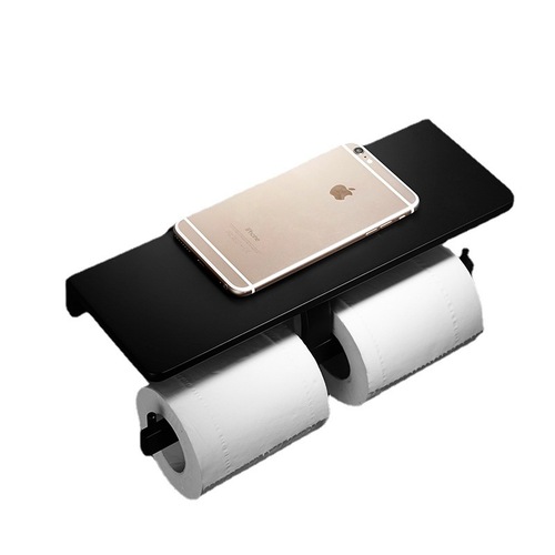 Black tissue paper holder, space-saving aluminum bathroom tissue holder, double tissue holder for bathroom, toilet paper holder, wall-mounted hand tissue roll holder