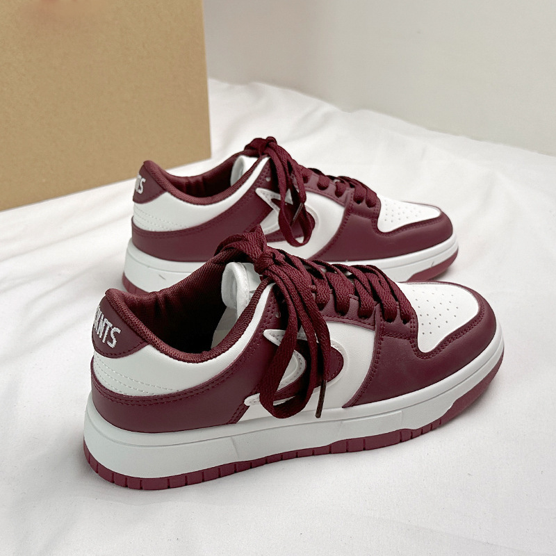 K803 Sneakers for Women 2024 Autum Waterproof Low-Top Thick-Soled Burgundy Classic Microfiber Leather Sports and Leisure