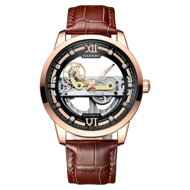 Genuine Fully Automatic Mechanical Watch Waterproof Watch Men's Luminous Watch Large Hollow Diamond-Encrusted Casual Watch Large Dial